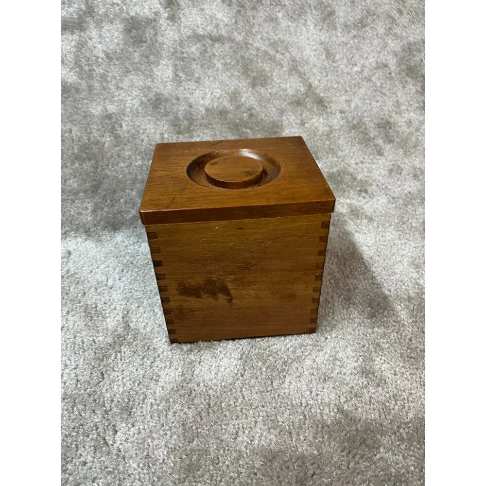 Vintage,‎ Wood Box/Canister Brass Eagle Emblem Dovetail Joints Kitchen